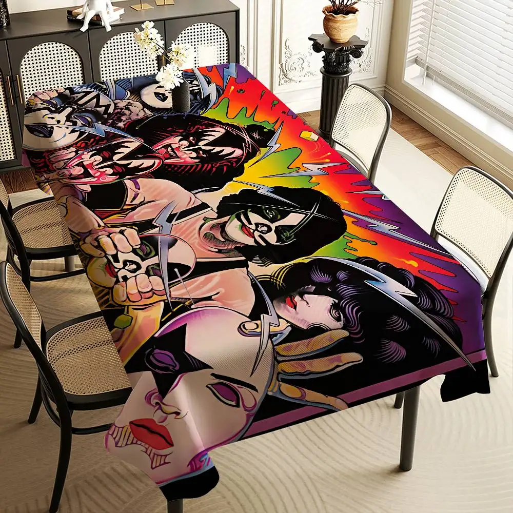 Retro K-KISS Rock Band Table Stain Resistant Decorative Washable Polyester Tablecloths for Dining Table Parties and Wedding