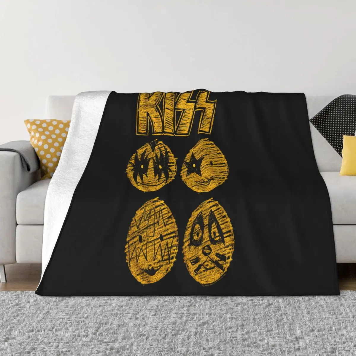 Kiss Band Kiss Band Face Sketch Men's Concert Tour Retro Merch Hard Rock Throw Blanket