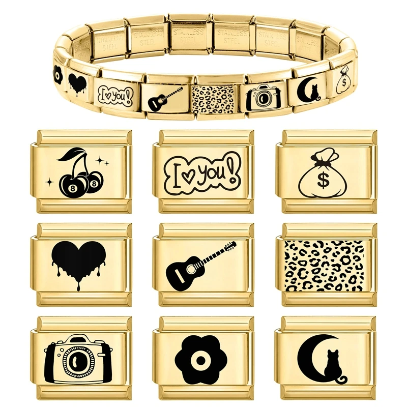 الحلو الوردي الحب القلب لطيف القطط الأزرق عيون سحر الروابط الخرز صالح 9 مللي متر الفولاذ المقاوم للصدأ الإيطالية سحر سوار DIY بها بنفسك صنع الهدايا #5