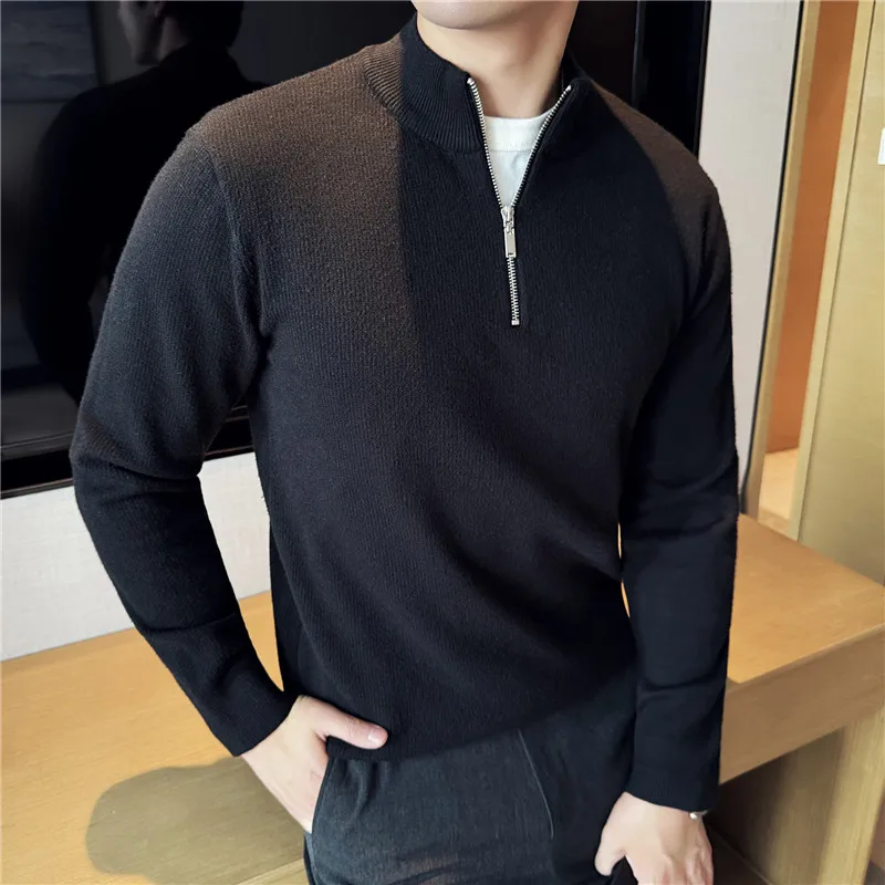 Cappotto maglione con mezza zip autunno inverno da uomo di fascia alta Slim Fit Colletto alla coreana Top lavorato a maglia Pullover Capispalla elegante per uomo di grandi dimensioni