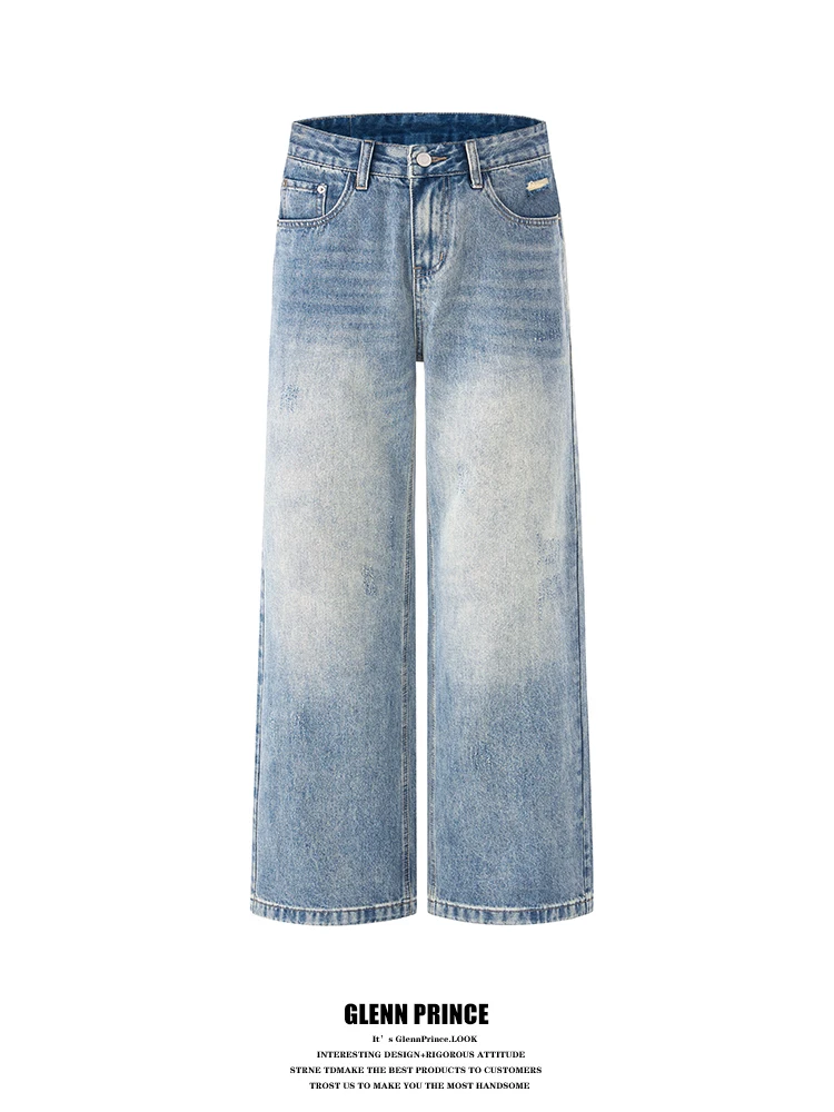 

Классические свободные мужские джинсы прямого кроя, светло-голубые, винтажные, из смесового хлопка и полиэстера, дышащие, комфортные