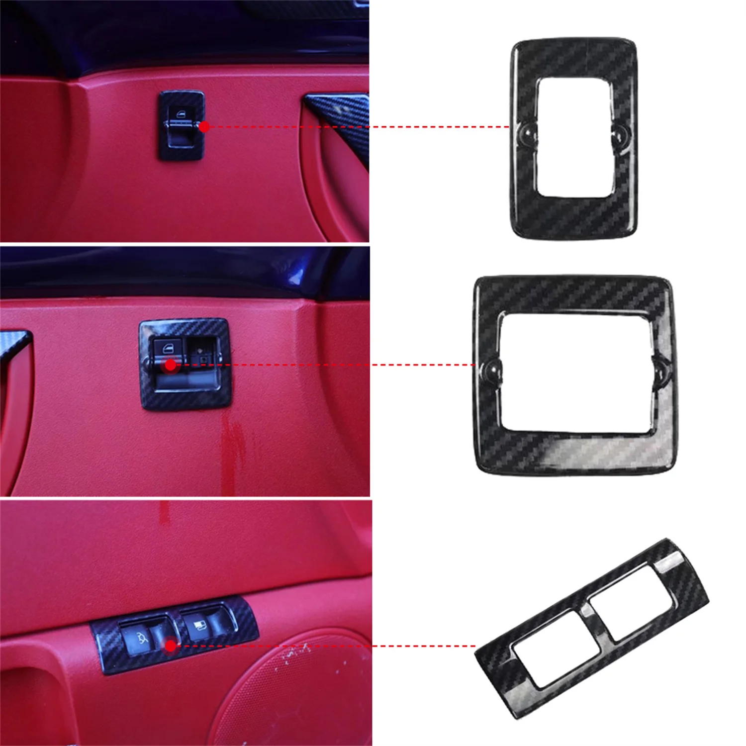 For VW Volkswagen New Beetle 2003-2010 Car Interior Door Switch Button Decorative Cover Trim ABS Carbon Black Accessories 3pcs