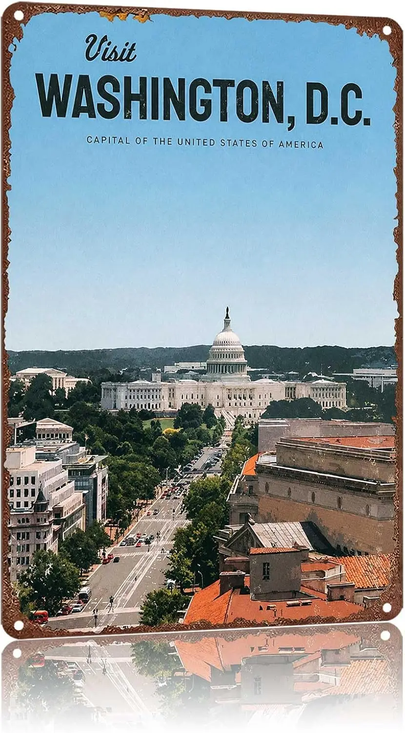 Metal Sign Vintage Travel Visit Washington D.C. City View Wall Decor | Classic  ,Retro,Waterproof Aluminum,Funny,UV-printing,Eas
