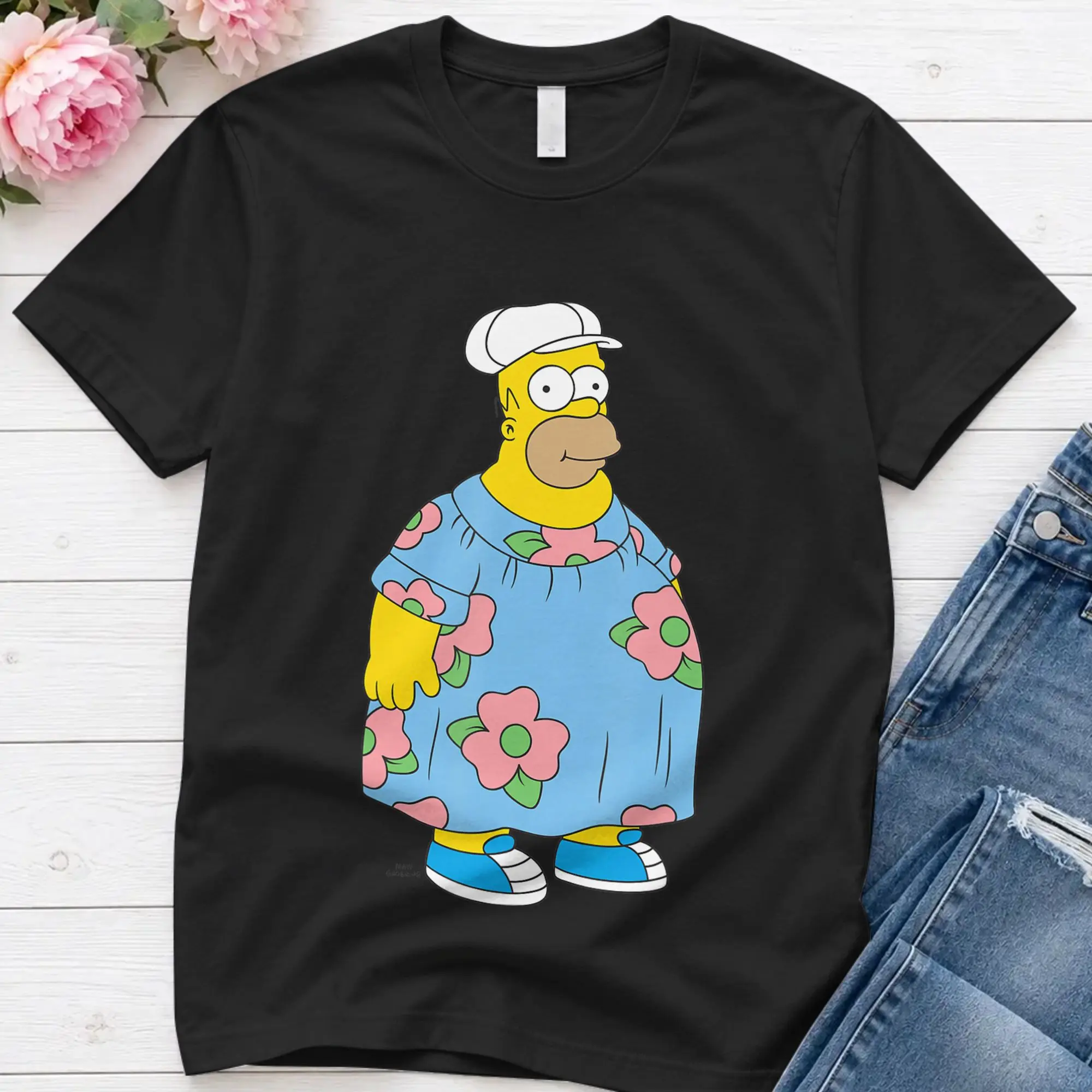 Iconic King Size Homer Muumuu Big Chest Logo T-Shirt for Men 100% Cotton Fashion T-Shirt O Neck Simpsons Tee Shirt  Plus Size