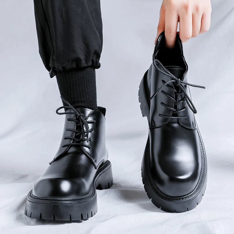 New Autumn Winter Luxury Black Men Ankle Boots Dress Leather Shoes Business Wedding Tooling Boots Outdoor Motorcycle Boots