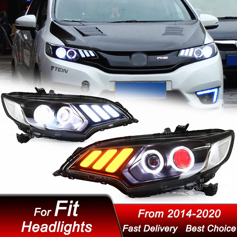 

Pop Car Styling Headlights For Honda Fit GK5 2014-2020 Mustang Style Full LED Assembly Upgrade Projector Lens Accessories Kit