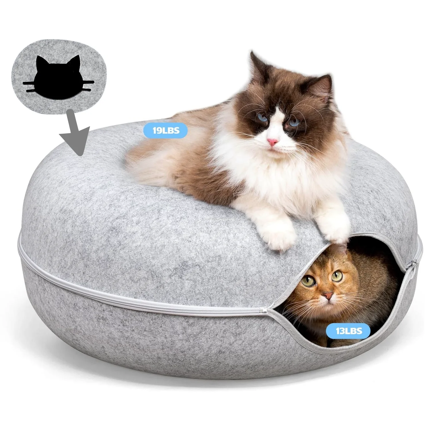 Large Cat Tunnel Bed for Indoor Cats for Medium & Large Cats Up to 9-30 Lbs Scratch Detachable & Washable Comfy Donut Cat Cave