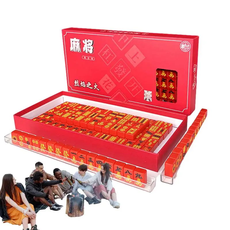 Juego de mesa pequeño Mahjong, juegos de mesa portátiles para adultos, azulejos tradicionales chinos Mahjong, juegos de viaje para dormitorio al aire libre