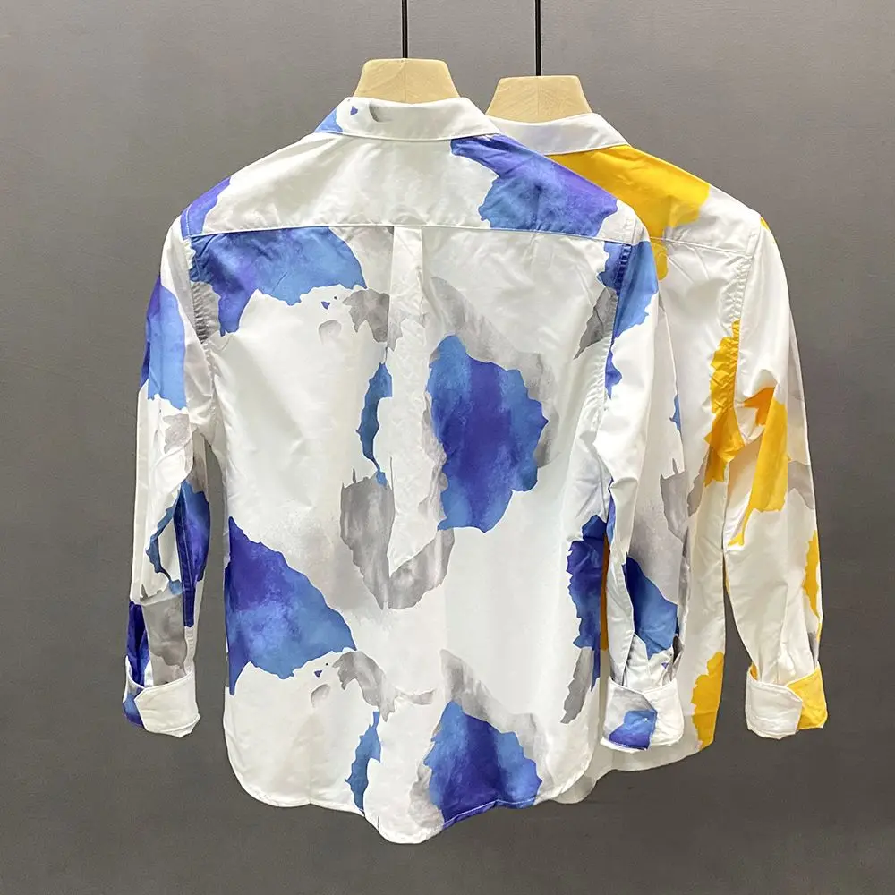 

Trendy Men Long Sleeve Print Shirt Korean Style Contrast Color Fashionable Handsome Unique Versatile Top Spring Collection