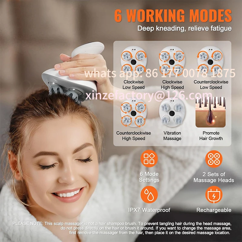 

Customizable Stress Relax Scalp Massager Rechargeable Prevent Hair Loss Kneading Vibrat Health Care Head Massager Promote