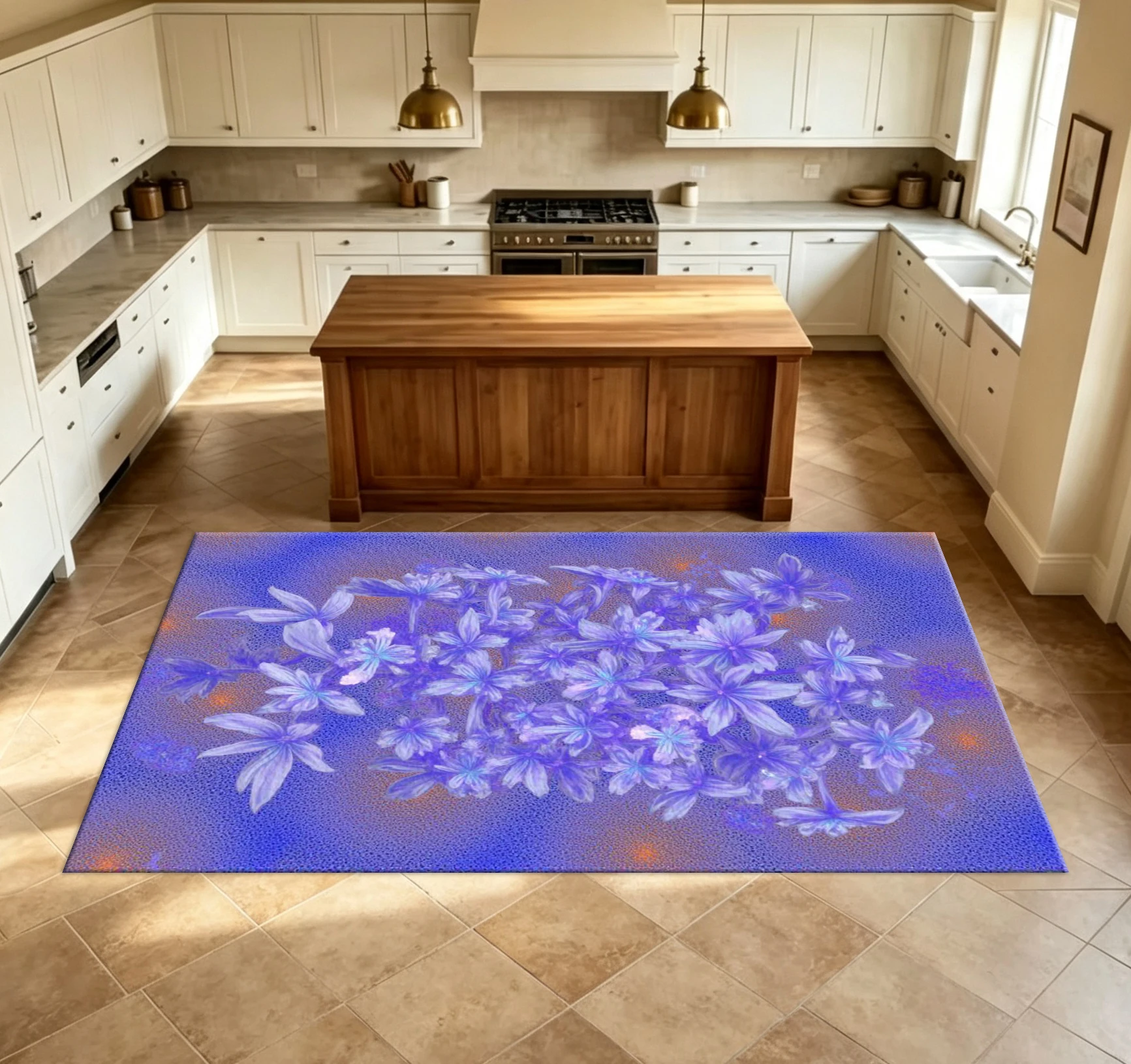 Carpet Flooring Purple Floral Bouquet Art Printed Carpet Flooring Household Floor Mat