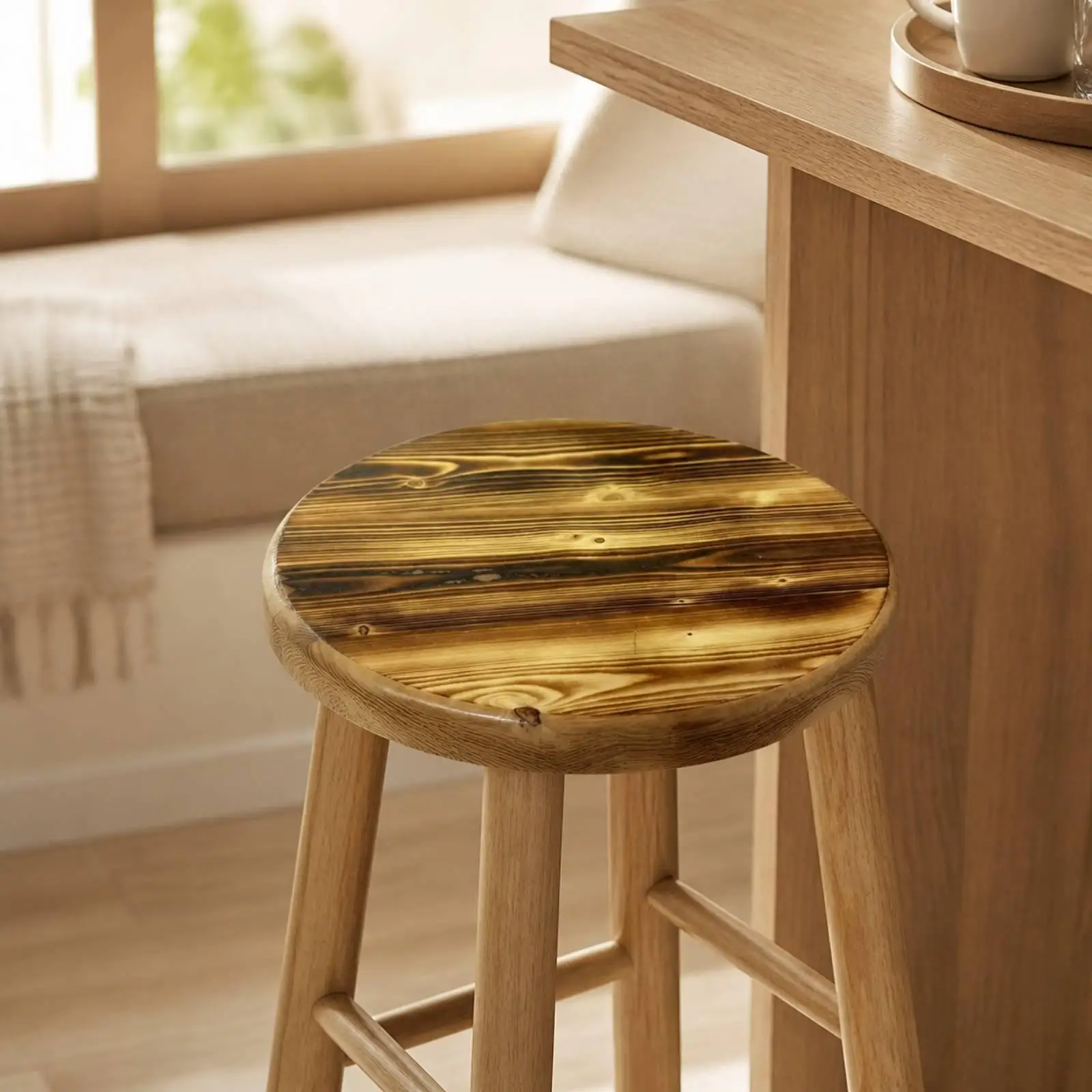 Lightweight Round Solid-Wood Stool Seat Panel Natural-Looking 29 Cm Diameter