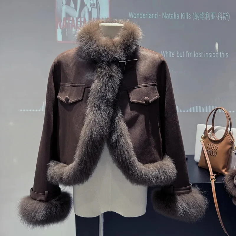 

Женская мода в стиле ретро, короткие топы из искусственного меха, 2021, женская замшевая куртка с длинными рукавами, осень-зима, женское утепленное плюшевое пальто для отдыха