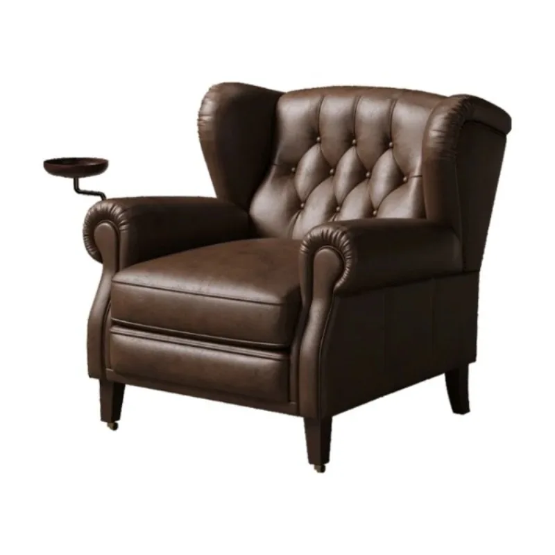 

Reclining Leather Armchair Modern Style Solid Wood Frame Brown Cushion for Apartment Living Room Furniture