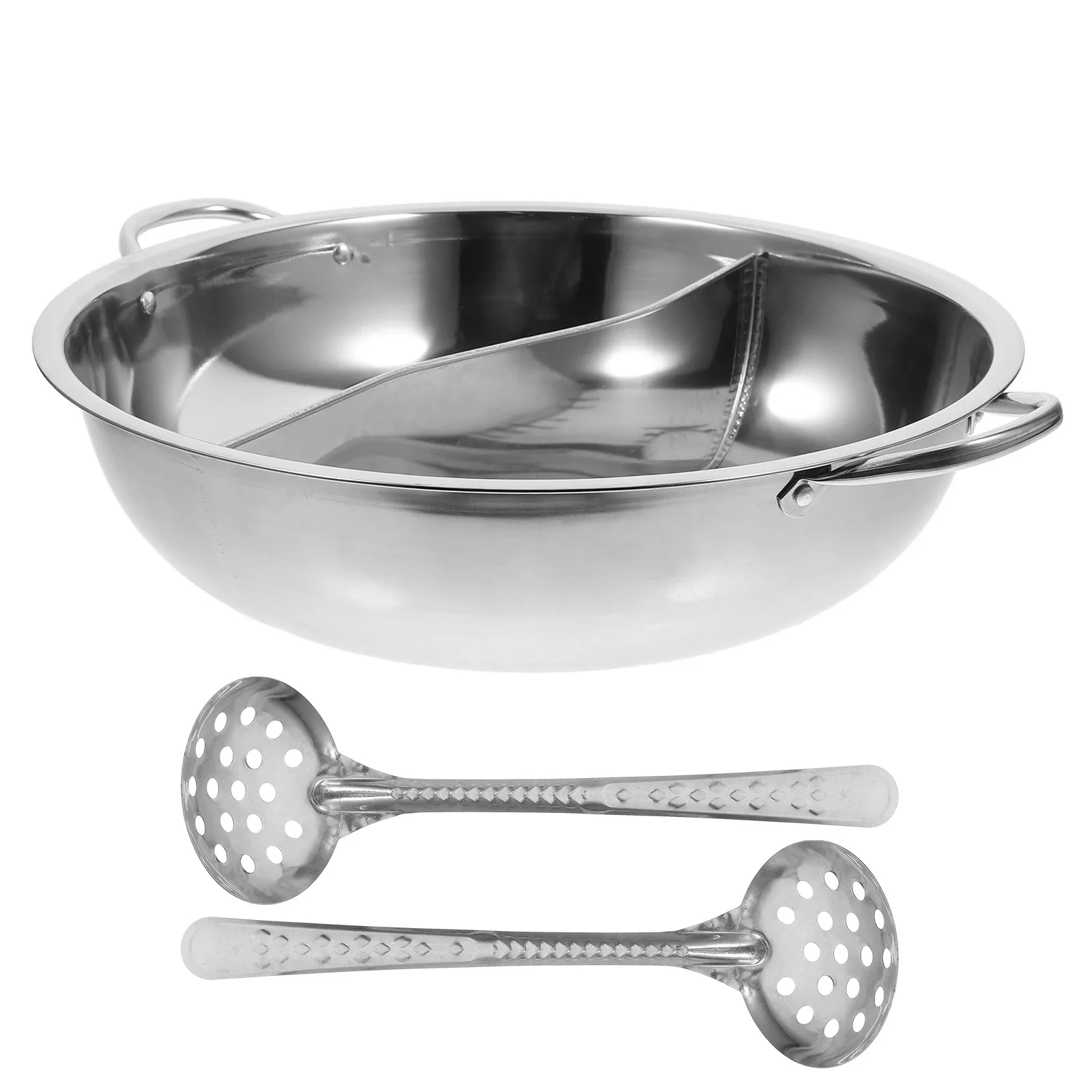 Stainless Steel Hot Pot Divided Dual Flavor Thickened Metal Cooker Kitchen Cooking Pot Multipurpose Soup Pan Restaurant Stockpot