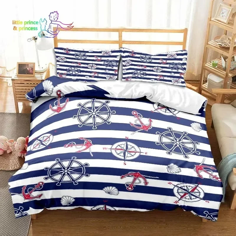 Nautical Ocean Anchor Comfortable Duvet Quilt Cover Pillowcase Bedding Set Children Bedroom Decoration Home Textile