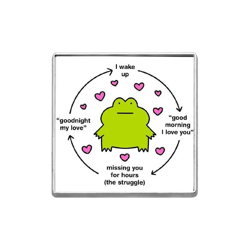 Adorable Green Frog Heart Loop Pin Student Backpack Jewelry Funny English Quotes Metal Badge Gifts Decoration Accessory Brooch