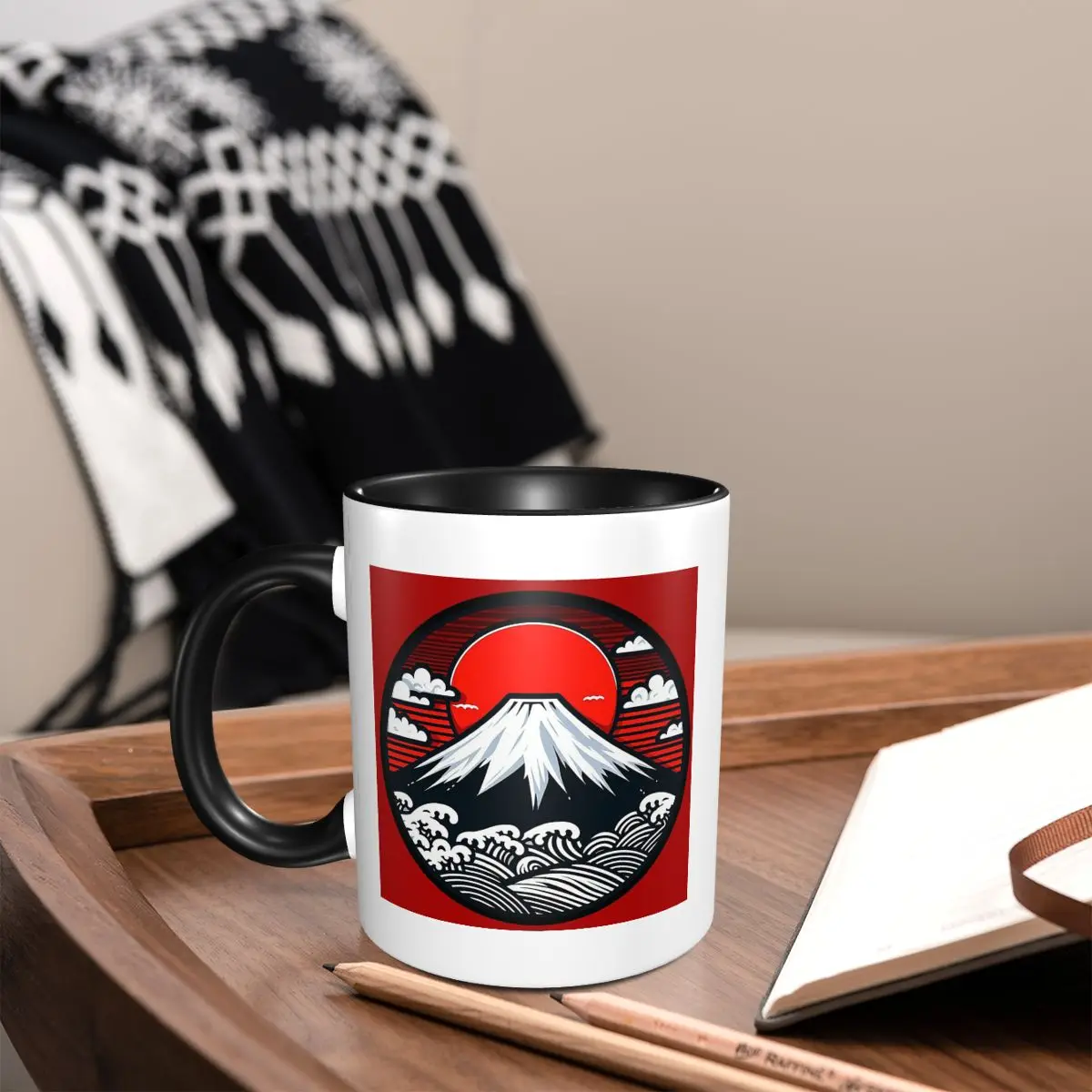 

Mount Fuji And The Great Wave Off Kanagawa Mug Funny Ceramic Coffee Cups Tea Mugs Milk Cup Drinkware Gifts for Woman Man