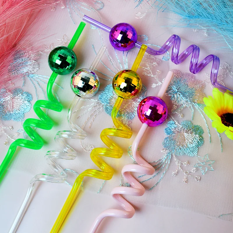 8-Pack Mirrored Ball Straws, Reusable, Perfect for Disco Parties, Bars, and Birthday Parties; Ideal for Cocktails, Smoothies,