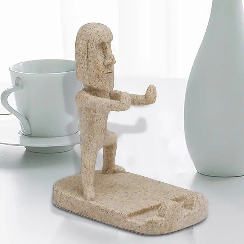 Resin Phone Stand Easter Island Phone Holder For Desk Funny Smartphone Holder Cute Figurine Decor For Cell Phones Tablets