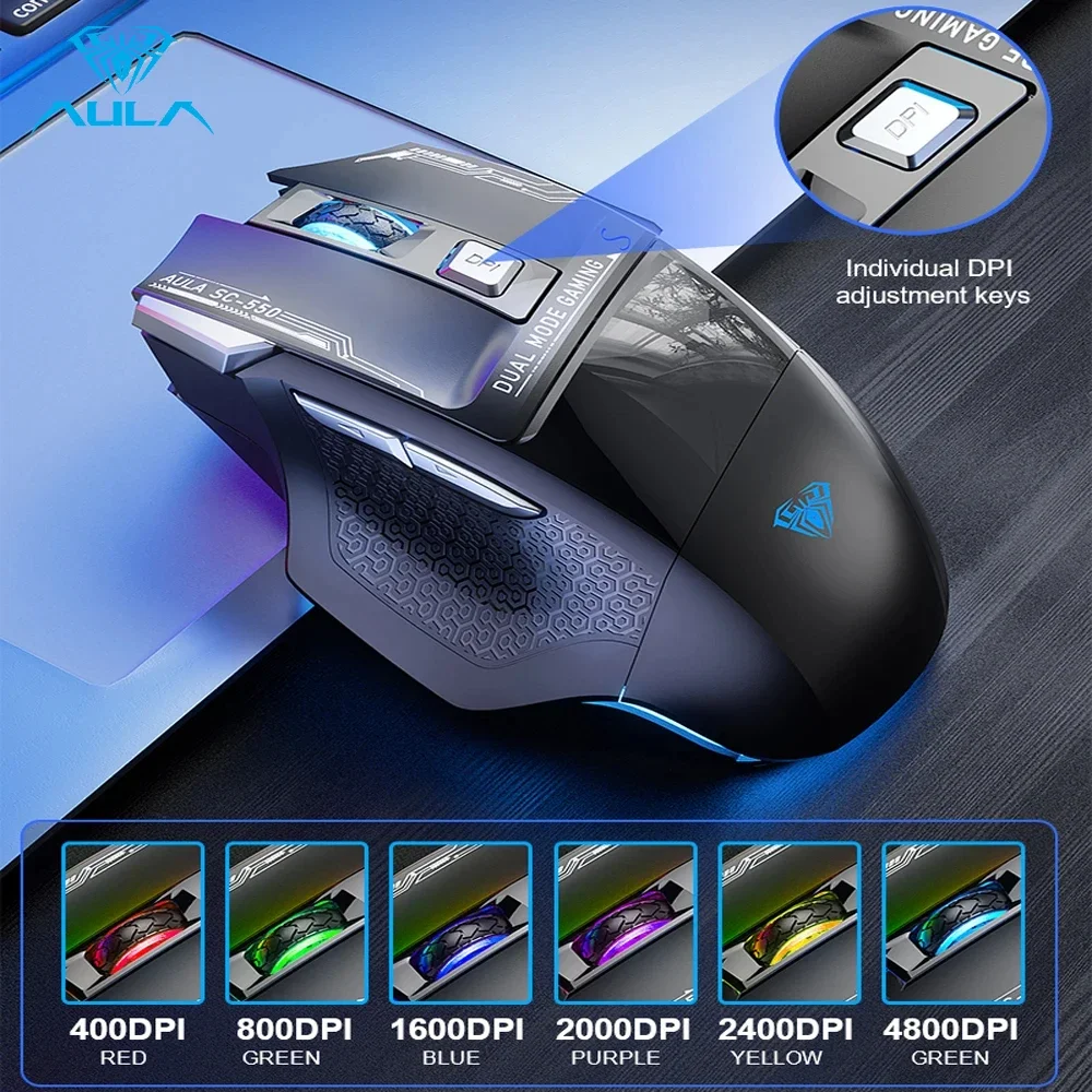 AULA SC550 Wireless Gaming Mouse Dual-mode Rechargeable Luminous Mechanical gaming mouse for Desktop/laptop E-sports USB Mouse