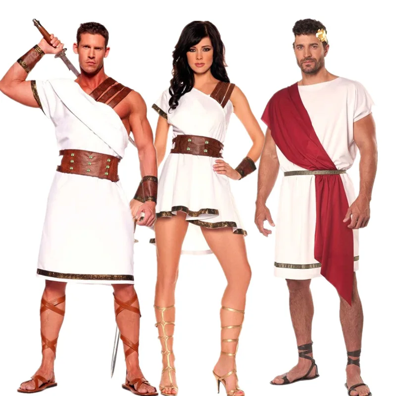 

Women Man Mythology Rome Spartan Warrior Cosplay Costume Ancient Greek God Goddess Toga Dress Halloween Fancy Dress