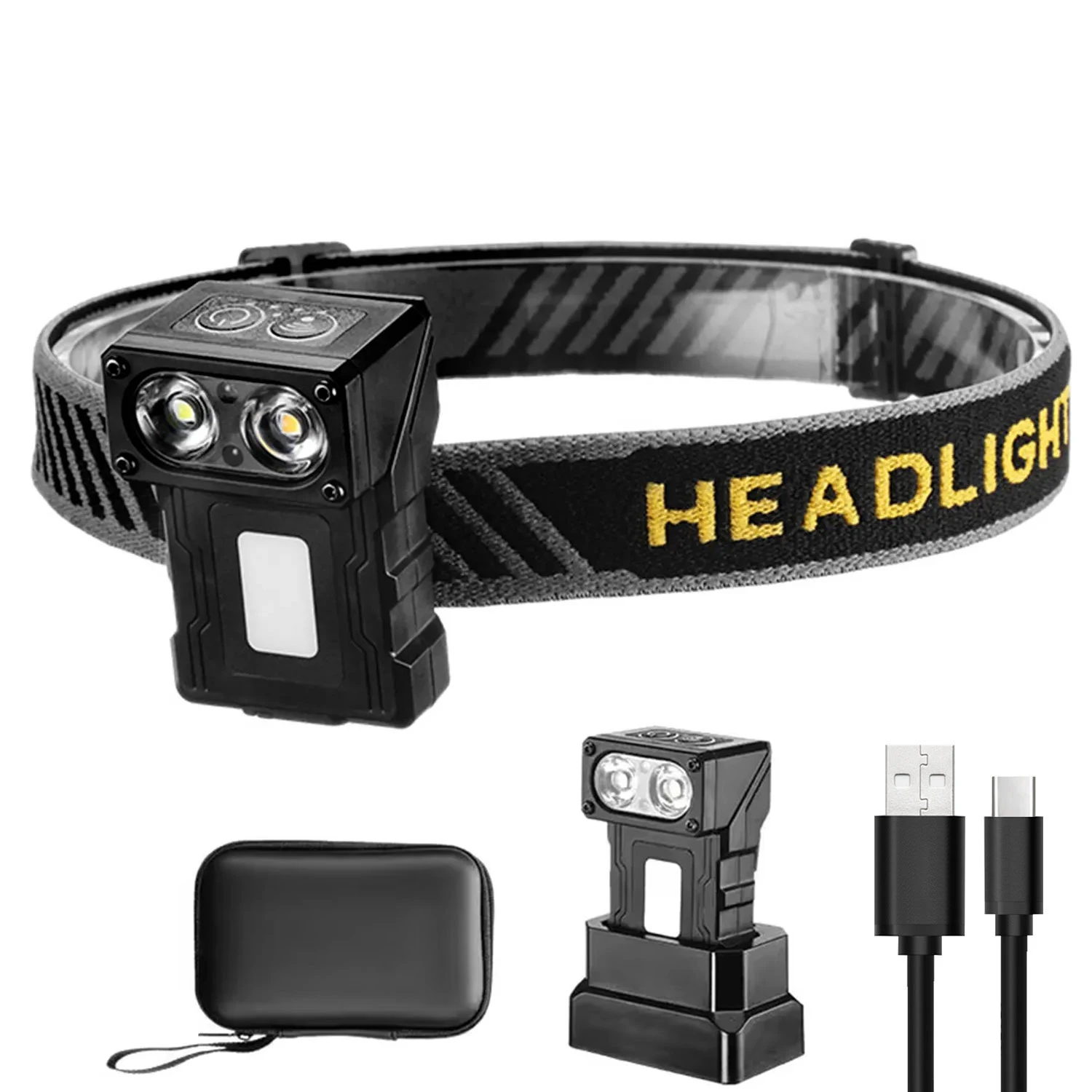 

180° Rotating Headlight Cap Clip Headlamp - USB Magnetic Charging, White/Warm Light EDC Multi-Tool for Camping & Fishing
