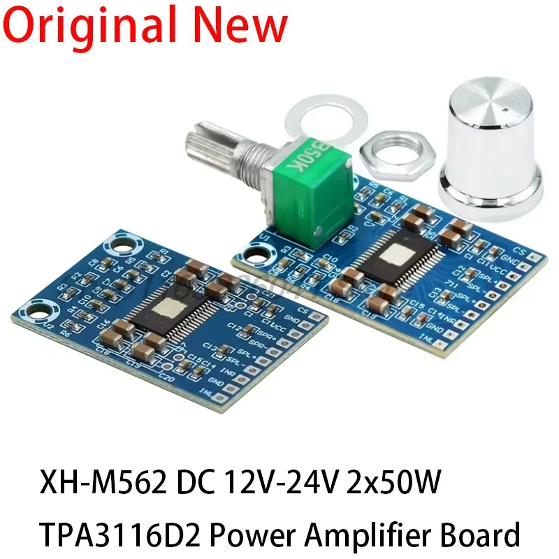 XH-M562 DC 12V-24V 2x50W Dual Channel Mini Digital Amplifier D Class 50W+50W TPA3116D2 Amplifier 50W Power Amplifier Board