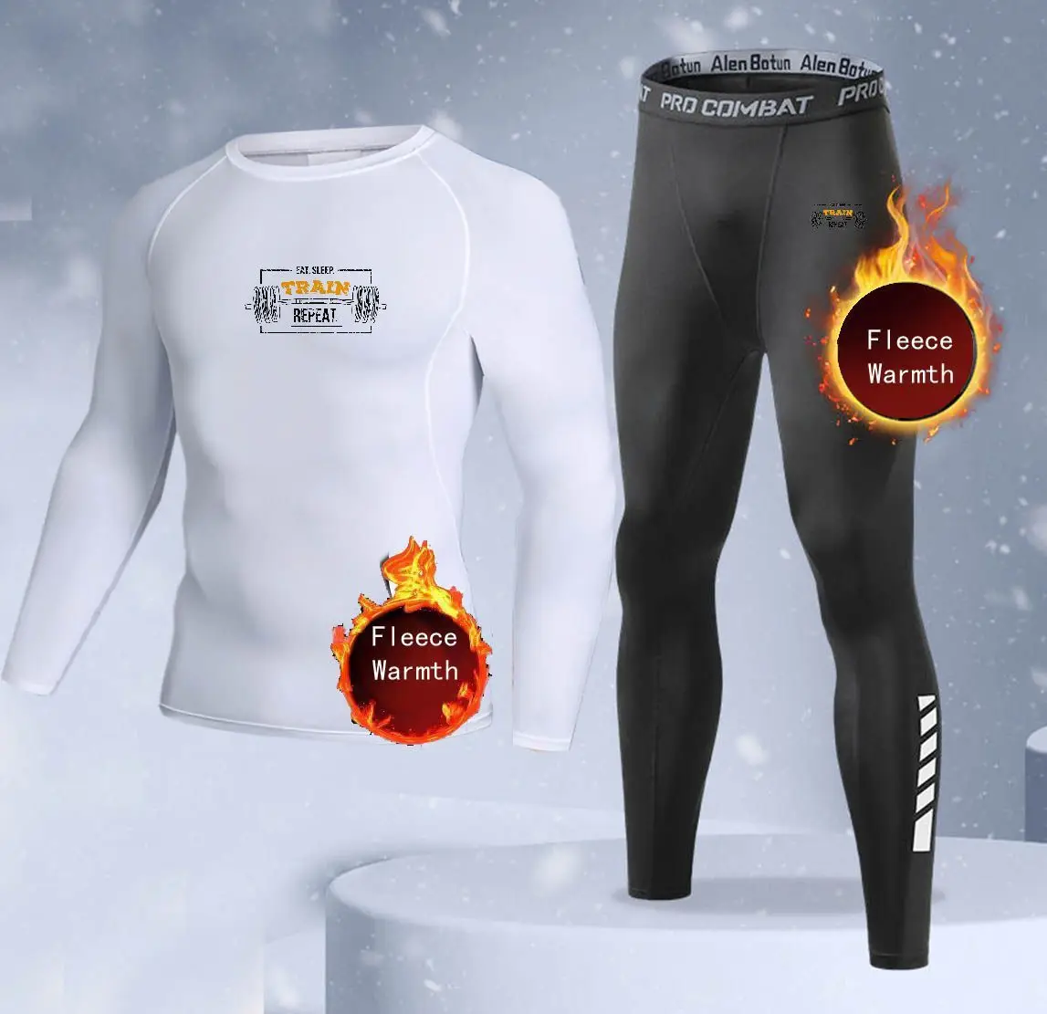 New 2-pieces Winter Warm Men Underwear Set Fleece Thermal Undershirts Long Johns Compression Tights Fitness Sports Tracksuit Set - view 2