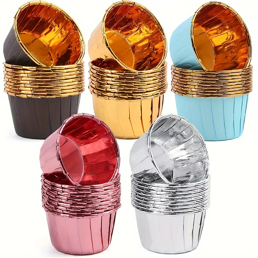 50-Pack Round Cupcake and Muffin Baking Molds, 9 Colors, Heat-Resistant Disposable Aluminum Foil Baking Cups, Suitable
