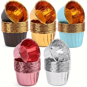 50-Pack Round Cupcake and Muffin Baking Molds, 9 Colors, Heat-Resistant Disposable…