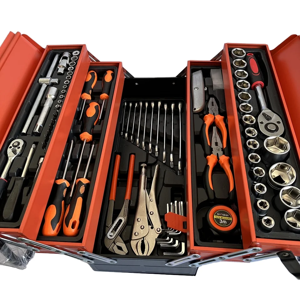 Custom 85-Piece Three-Layer Folding Tool Box Auto & Home Repair Hardware Tools Manual Machine Repair Set Ratchet Wrench Combinat