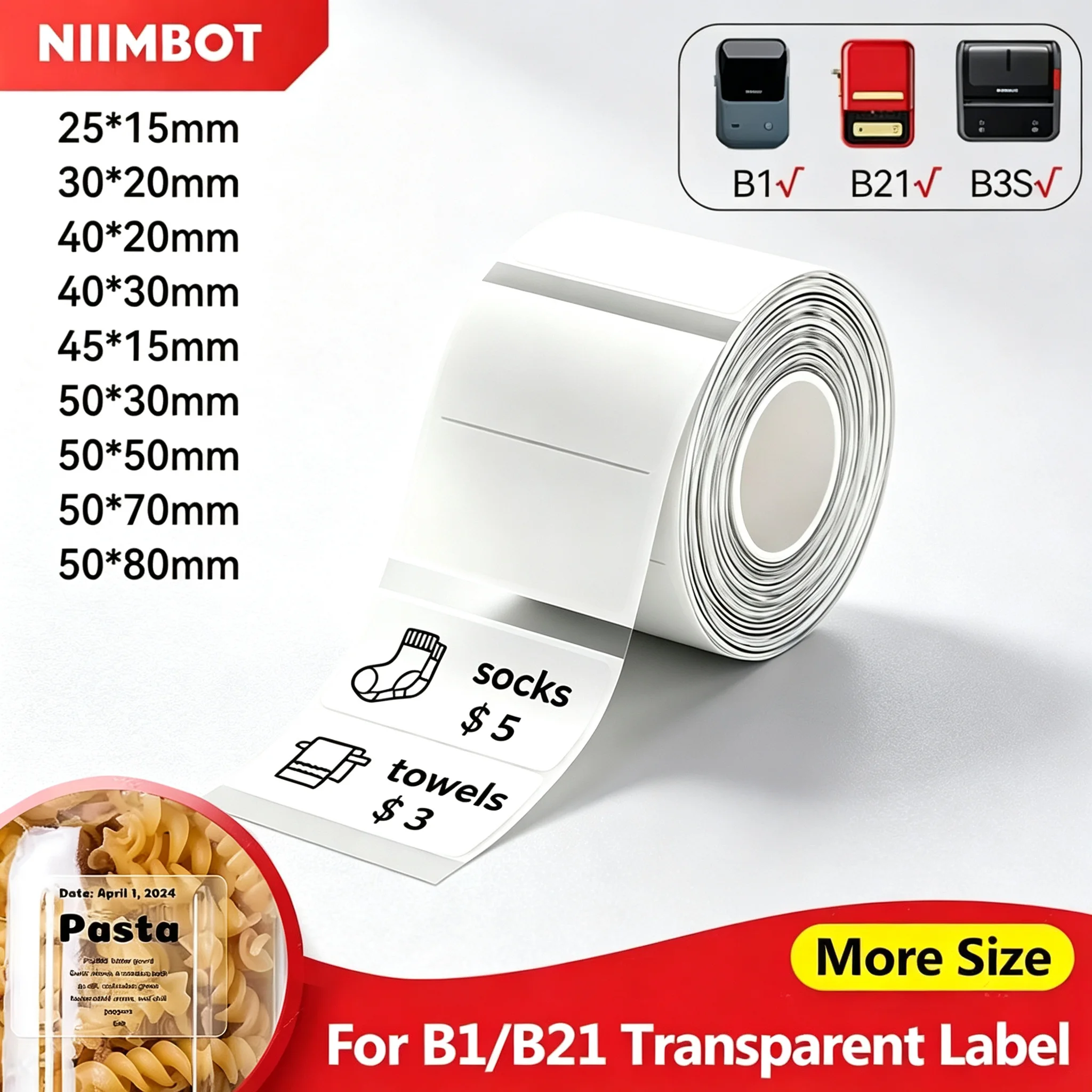 Niimbot transparent self-adhesive label B21 B3S B31 B1 B203 B4, waterproof, oil resistant, and tear resistant