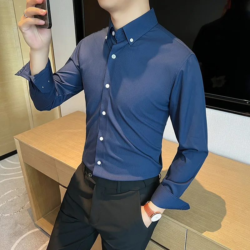 

Высококачественные однотонные рубашки с длинными рукавами, мужские весенние деловые тонкие повседневные классические рубашки, социальная офисная уличная мужская одежда