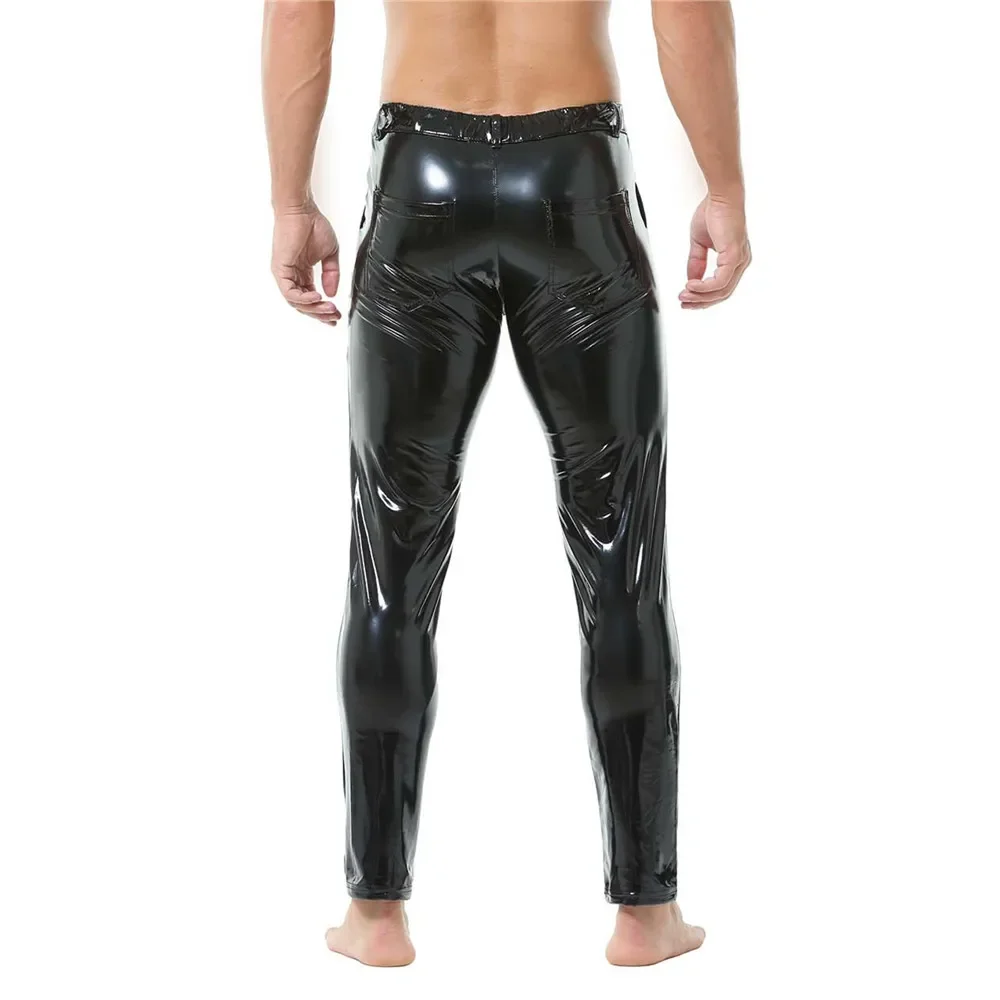 Latex Mens Pants Shiny Wet Look PVC Leather Pants Fashion Glossy Slim Straight Trousers for Nightclub Stage Party Show Costumes