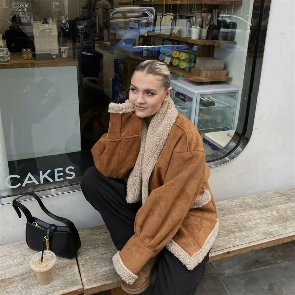 

Taop&Za Autumn New Women's Fashion Casual Versatile Flip Collar Long Sleeve Fur Integrated Jacket Coat