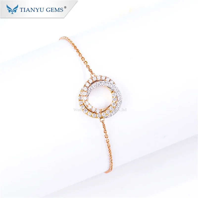 Tianyu Gems DEF/VVS Moissanite Diamond Rounded Circle Chain Bracelets 14K 18K Real Gold Adjustable Bracelet Lady Fine Jewelry