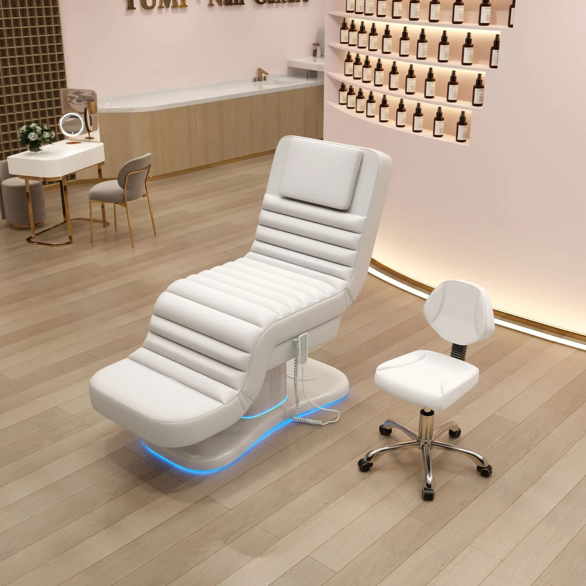 Luxury salon electric spa beauty treatment chair luxury curved facial lash eyelash extension bed beauty brown massage table