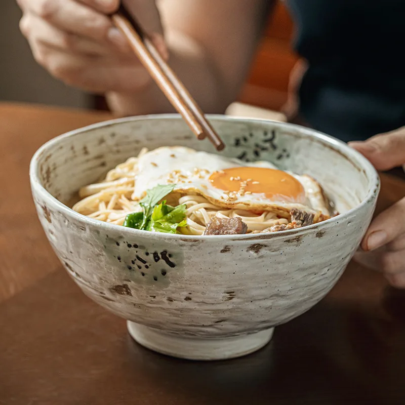 Koichi Wabi Sabi style nostalgic alien high footed bowl ceramic bowl thick noodle bowl rice bowl retro tableware