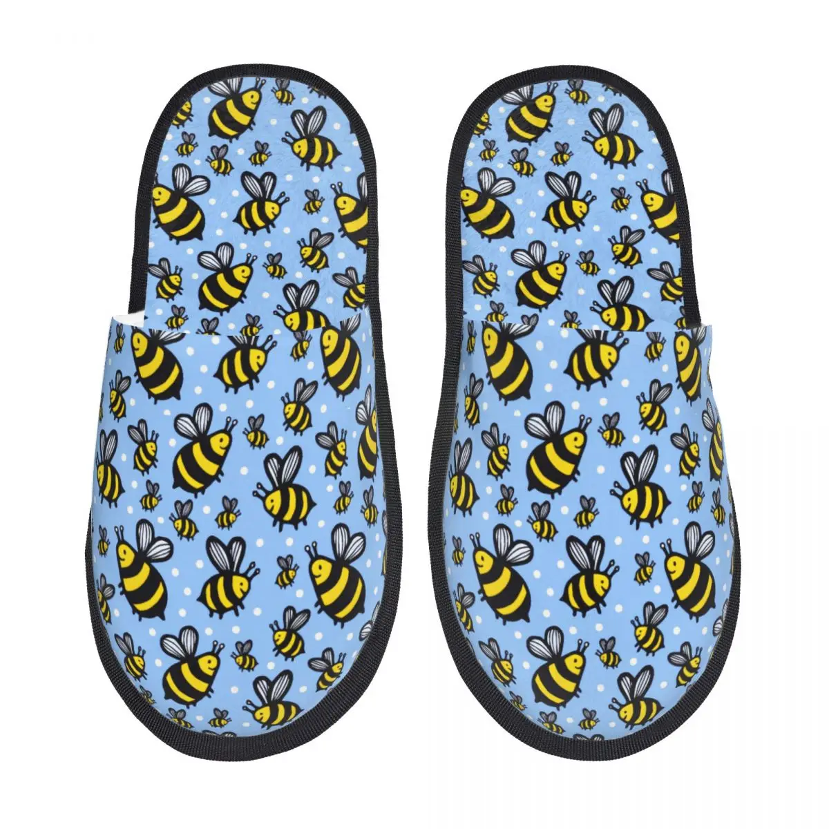 Custom Print Women Blue Scattered Bees Pattern House Slippers Cozy Warm Memory Foam Fluffy Slipper Indoor Outdoor Shoes