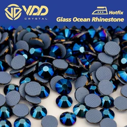 VDD 068 Metallic Blue High Quality Hot-Fix Glass Rhinestones Crystal Flatback Strass Stones For DIY Dress Garment Decorations