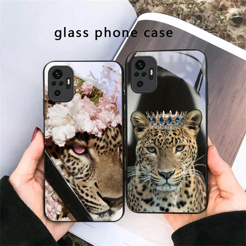 

Flower Leopard Shadow For Redmi Note 14 Pro+ 13 Pro 8 9 9S 12S 10 Pro 11 12 13C 14C A3 12 13 K60 Ultra Black Glass Phone Case