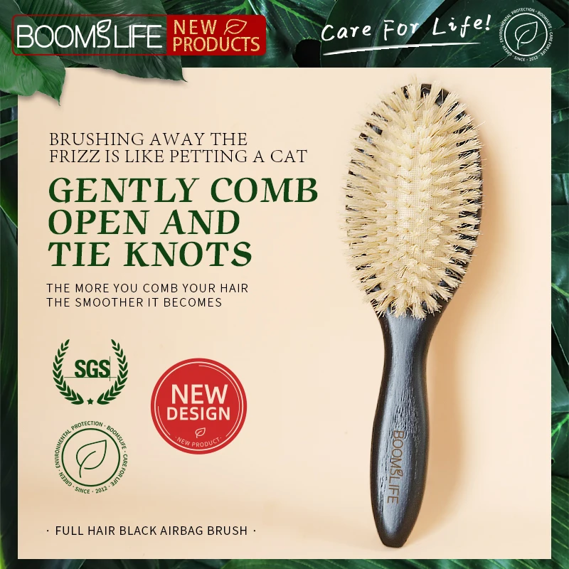 Soft Boar Bristle Hair Brush Women Scalp Massage Hair Comb USA Oak Wood Handle Hairbrush for Curly Thick Long Hair Care Tool