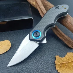 Folding Pocket Knife HUAAO 0022 Stonewashed Blade Carbon Fiber Handle Ultralight Survival Tactical Camping Knife Navajas Clip