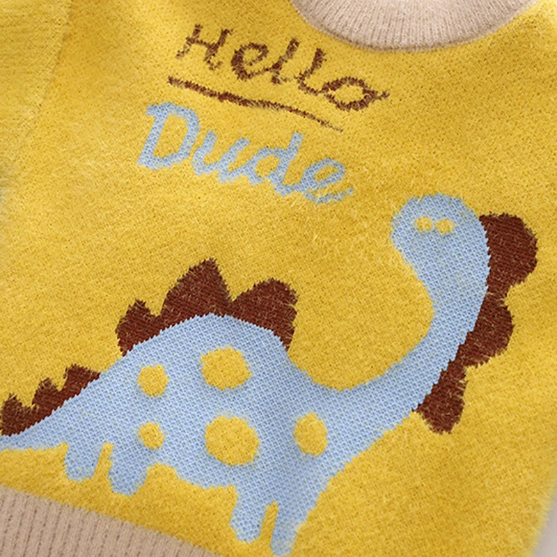 2024 New Autumn Winter Kids Cartoon Dinosaur Sweater Coat for 2-6T Soft Warm Fleece Children Girls Boys Outwear Clothes Tops