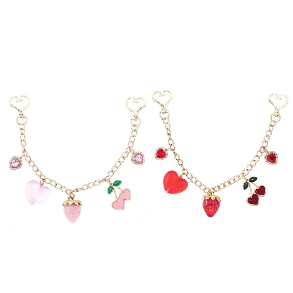 Pink Crystal Love Cherry Keychain Extended Chain Lollipop Shape Hanging Chain Gold Chain Strawberry Lollipop Keychain Gift