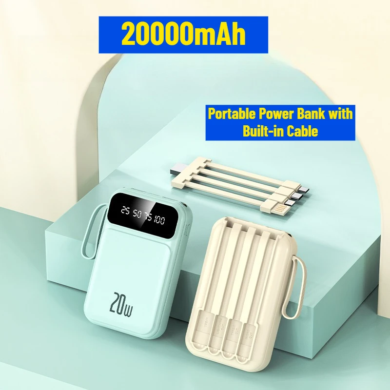 

20000mAh Portable Power Bank with Built-in Cable
