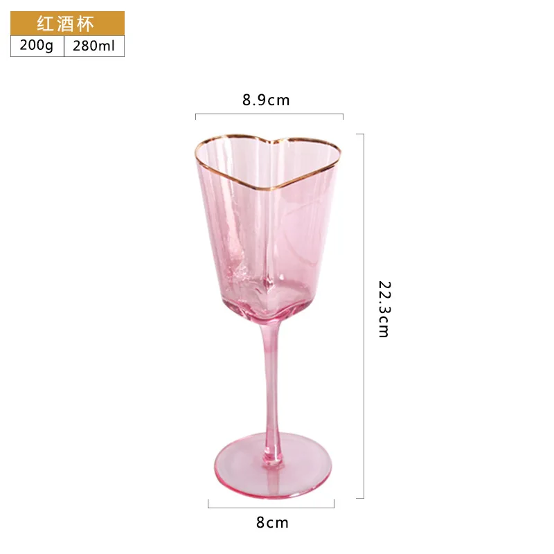 Pink Hammered Phnom Penh Red Wine Glasses Heart-shaped Barware Set Champagne Glasses Juice Glass Mug Goblets