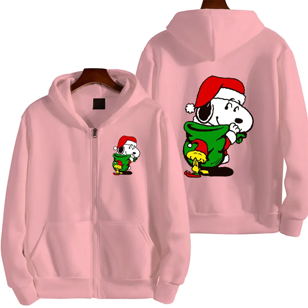 2024 New Snoopy Cartoon Anime Women Zipper Hoodie Spring Autumn Men Oversized Sweatshirt Merry Christmas Couple Jackets Coats