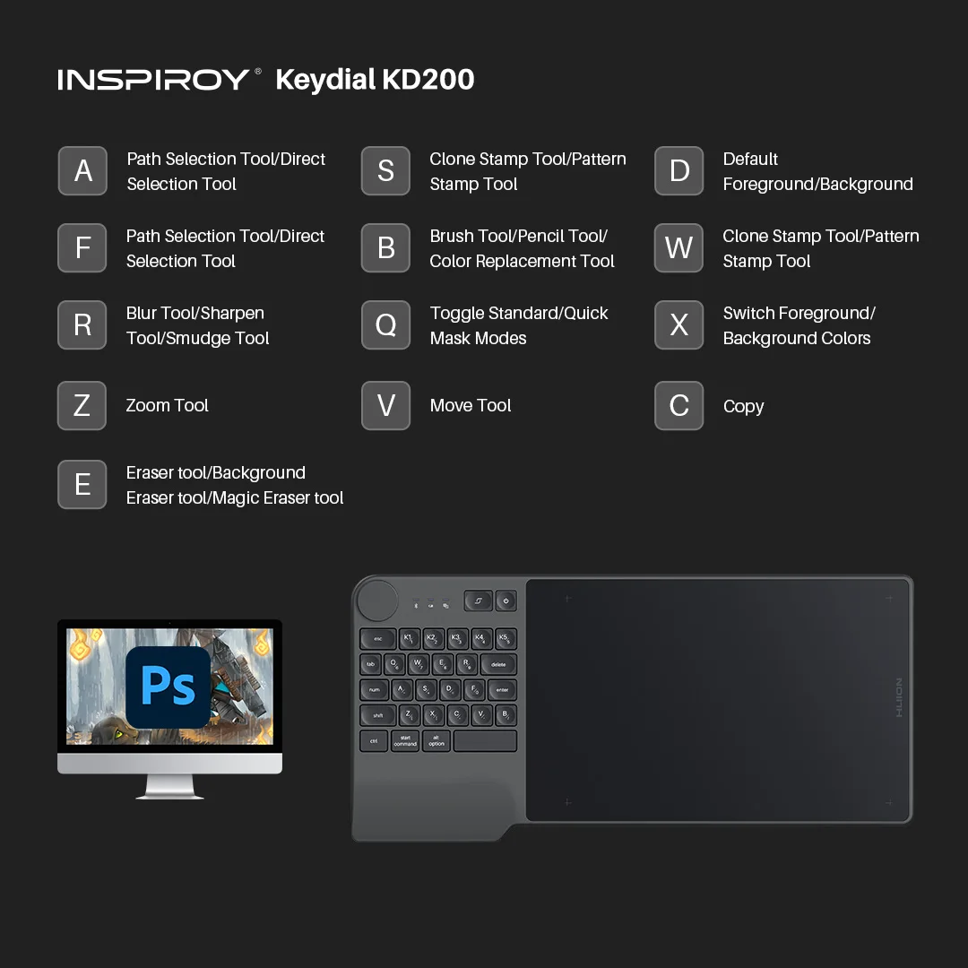 HUION KD200 Wireless Drawing Tablet Inspiroy Keydial Bluetooth Graphic Tablet+Keyboard Dial 5 Customized Express Keys 8.9x5.6